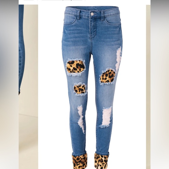 Venus Leopard Cuffed Jeans Size 8 - Picture 3 of 11